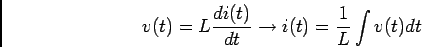 \begin{displaymath}
v(t)=L {{di(t)}\over {dt}} \to i(t)={1\over L} \int v(t)dt
\end{displaymath}